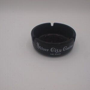Classic Silver City Casino Black Glass Ashtray